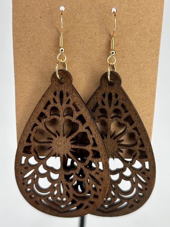 Fashion Jewelry Jewelry - Lightweight Wooden Teardrop Filigree Earrings Brown Fashion Jewelry